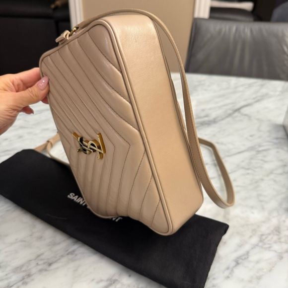 SAINT LAURENT Calfskin Matelasse Monogram Lou Camera Bag Dark Beige - Picture 13 of 15